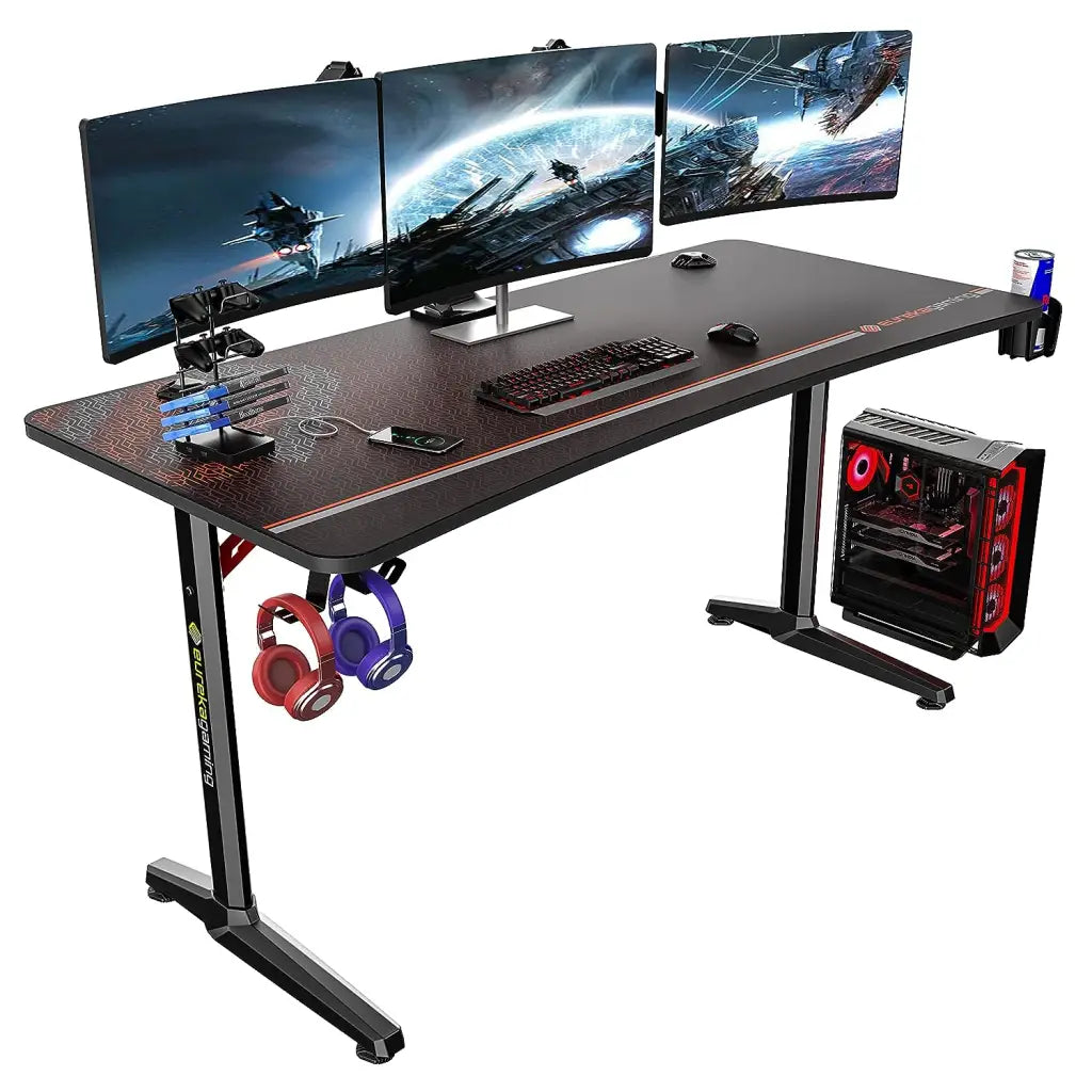 EUREKA ERGONOMIC Alloy Steel Metal Finish Gaming Desk 60" Home Office Computer Desk, New Polygon Legs Design, Captain Series (60 Inch, Black) - Eureka - Digital IT Cafè