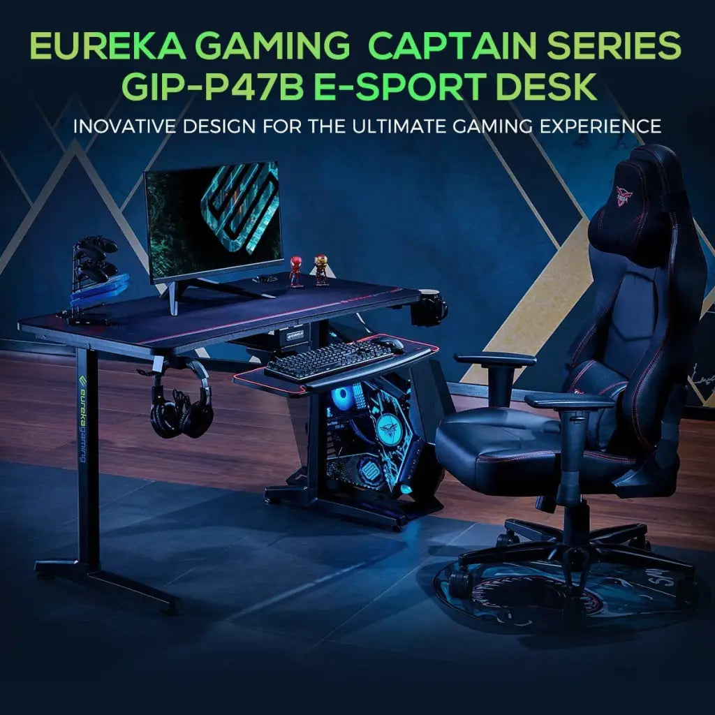 EUREKA ERGONOMIC Gaming Desk P47 I Shaped Gaming Computer Desk PC Gaming Table for Home and Office 120 * 60cm Black (Metal) - Eureka - Digital IT Cafè