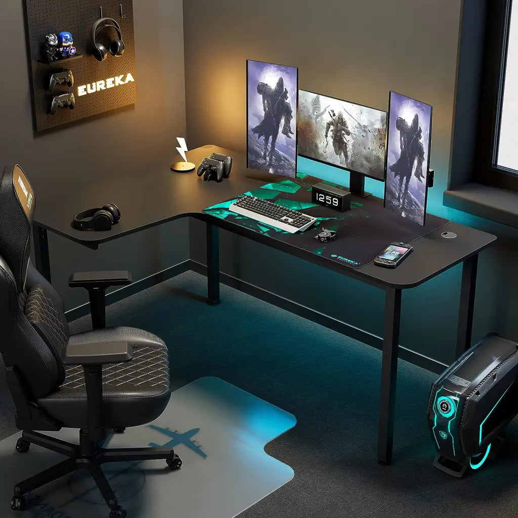 EUREKA ERGONOMIC Metal Finish L Shape Computer Simple PC Gaming Table Desk with Cable Management System Large Mouse Pad for Home Office Wooden - Eureka - Digital IT Cafè