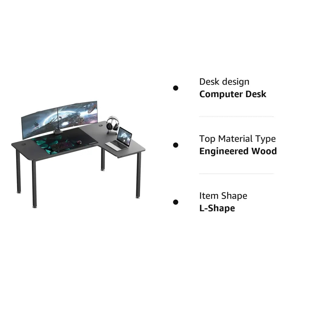 EUREKA ERGONOMIC Wood Multi-Functional L Shaped Study, Writing, Gaming Computer Right Side Corner Desk 60 - Eureka - Digital IT Cafè