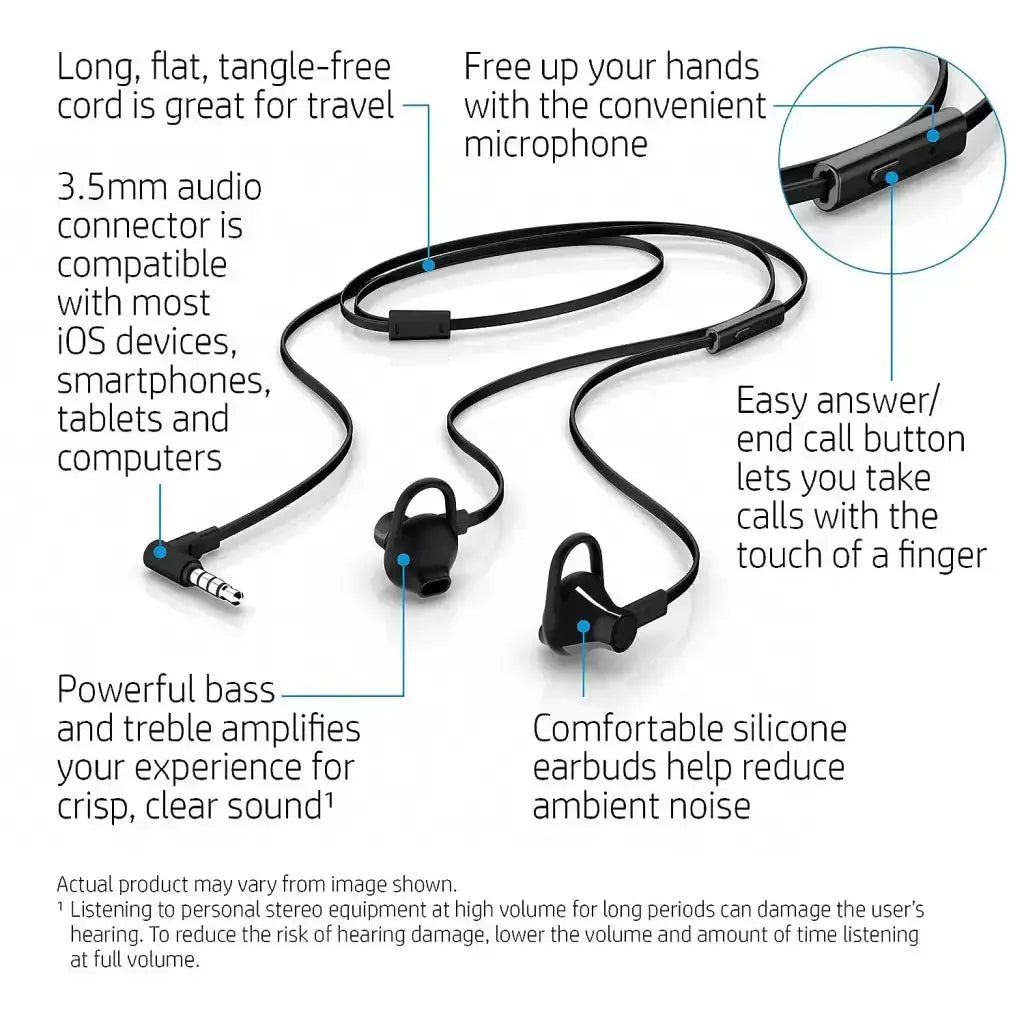 HP 150 Black Wired On Ear Headset with in-line Microphone X7B04AA (Black) - HP - Digital IT Cafè