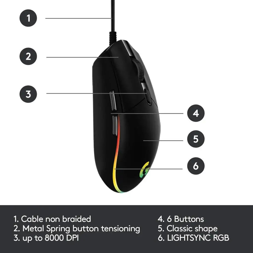 Logitech USB G G203 Wired Gaming Mouse, 8000 DPI Black - Logitech - Digital IT Cafè