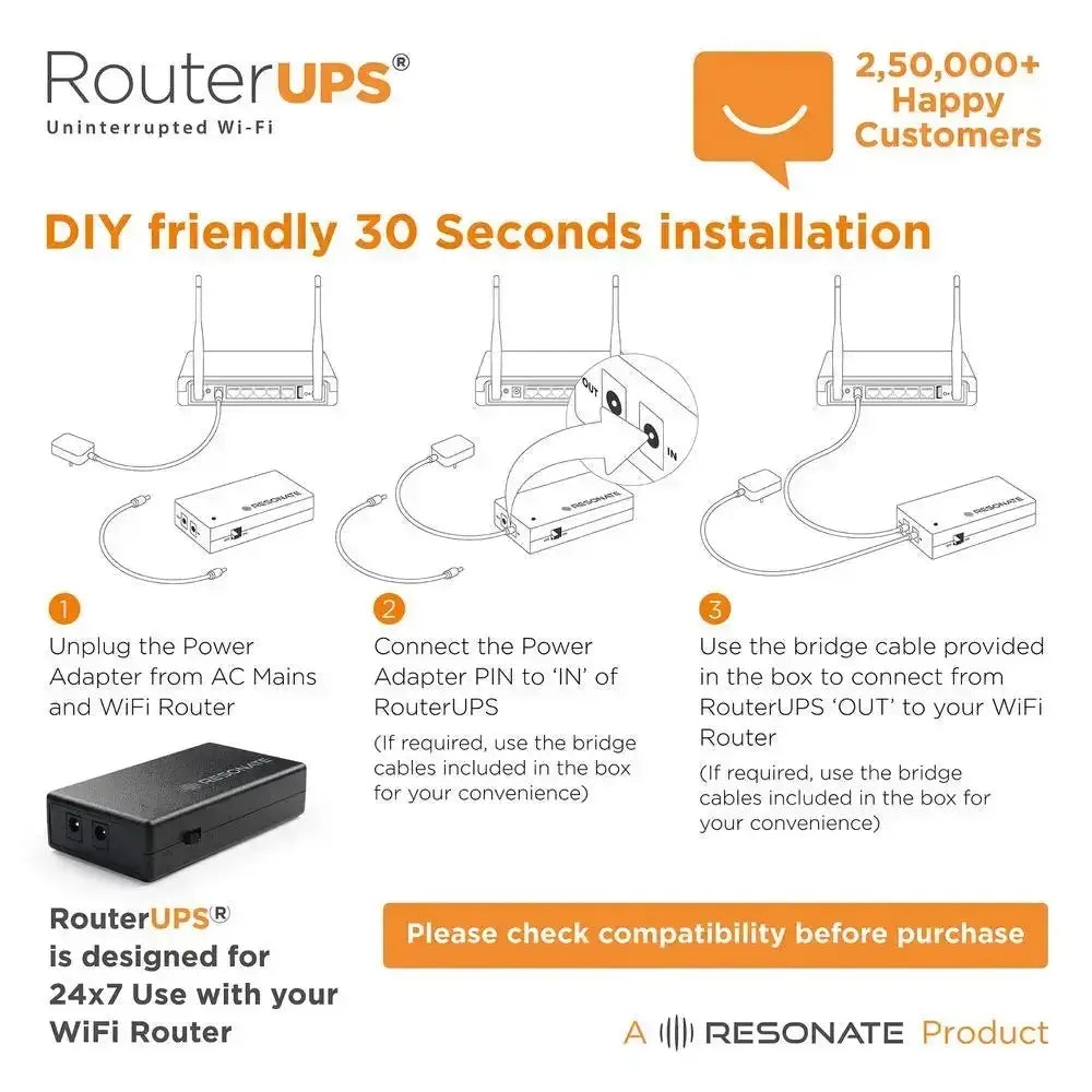 RESONATE RouterUPS Classic Wi-Fi Router (Up to 4 Hour Power Backup, CRU12V2A, Black) - Resonate - Digital IT Cafè