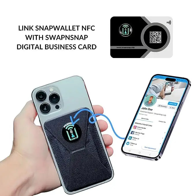 swap-n-snap Magnetic Black Color Leather SnapWallet NFC -