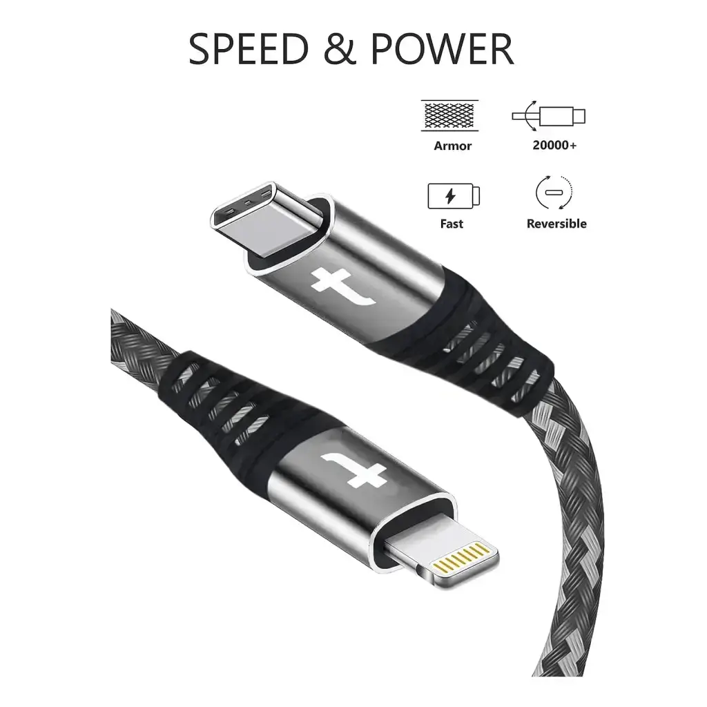 TRUTH Type C To Lightning 5A (60W) Double Nylon Braided Sync & Fast Charging Cable 1.2 Meter 